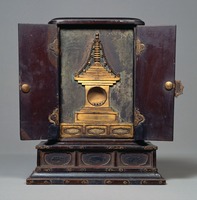 Black-lacquered Cabinet for Bones of Buddha, with Lotus Sutraimage